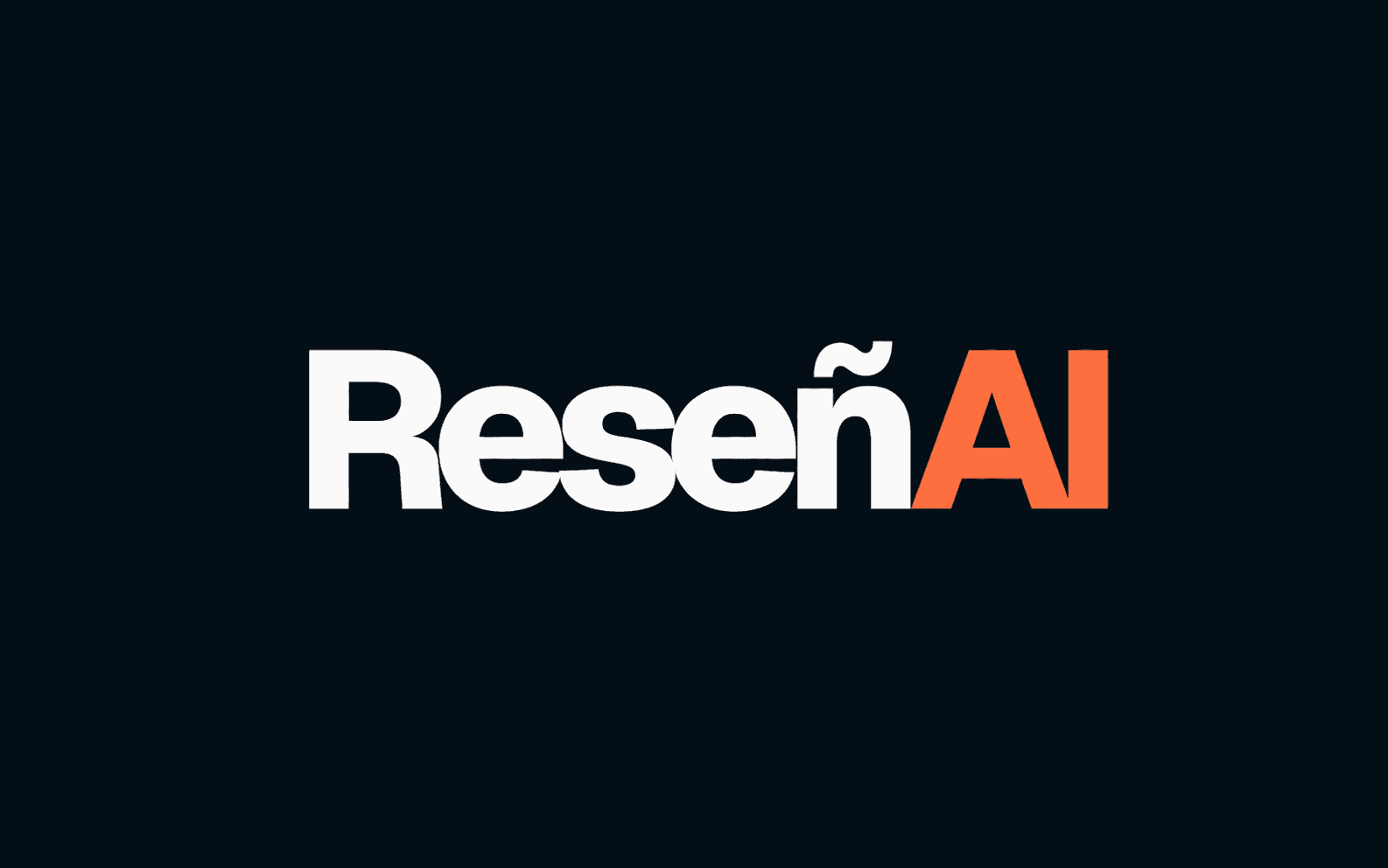 Logotipo de ReseñAI en blanco y coral sobre fondo azul oscuro