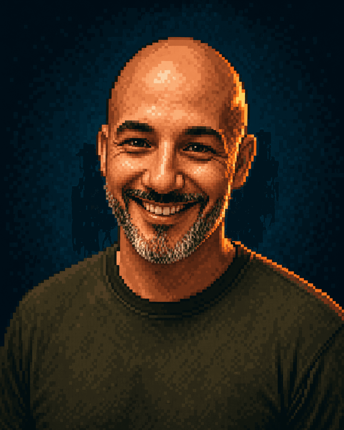 Retrato de Gotzon Valcarcel en estilo pixel art de 8 bits